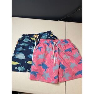 ALISOKER Boys Swim Trunks Fish Turtle Print Elastic Waist Drawstring 5-6Y